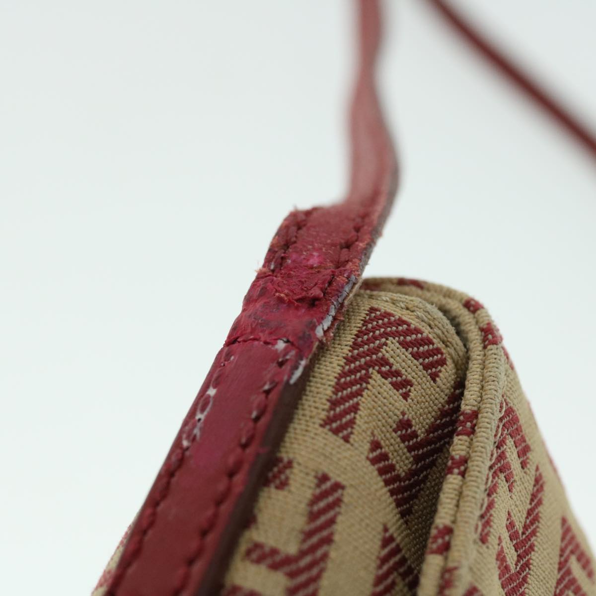 FENDI Zucchino Canvas Mamma Baguette Shoulder Bag Beige Red 52738