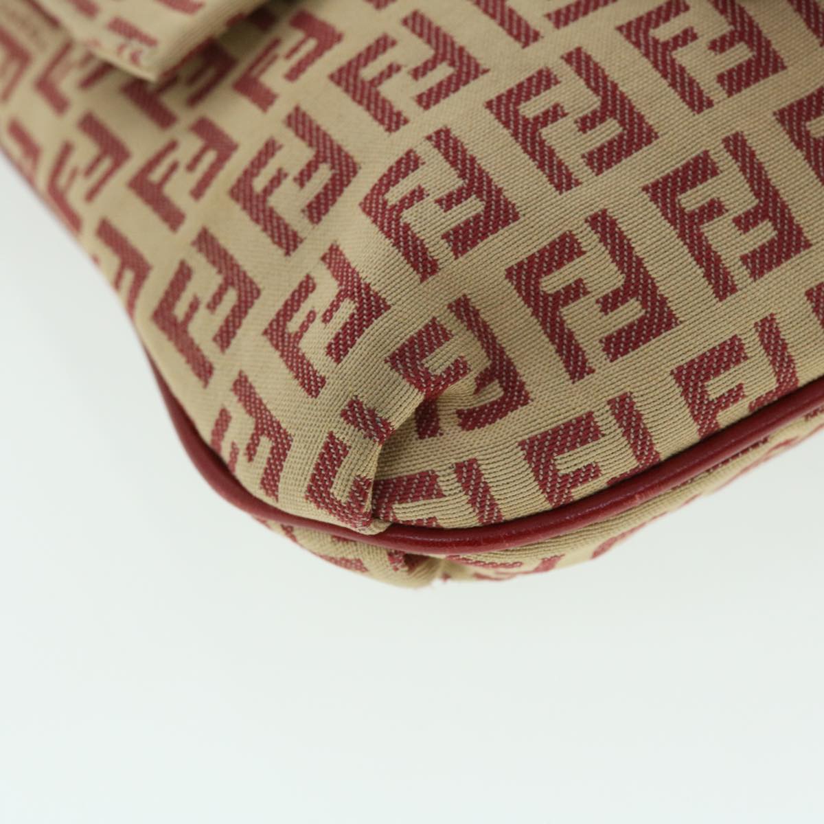 FENDI Zucchino Canvas Mamma Baguette Shoulder Bag Beige Red 52738