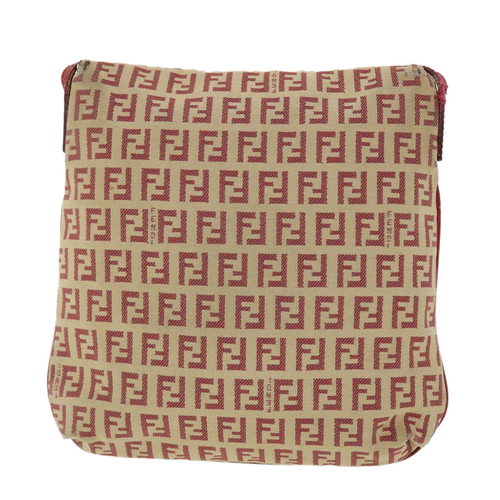 FENDI Zucchino Canvas Mamma Baguette Shoulder Bag Beige Red 52738