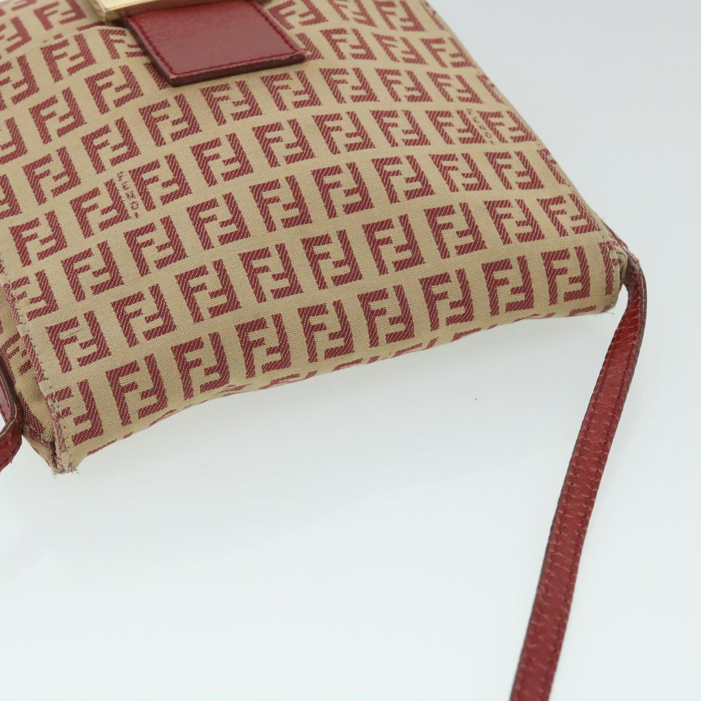 FENDI Zucchino Canvas Mamma Baguette Shoulder Bag Beige Red 52738