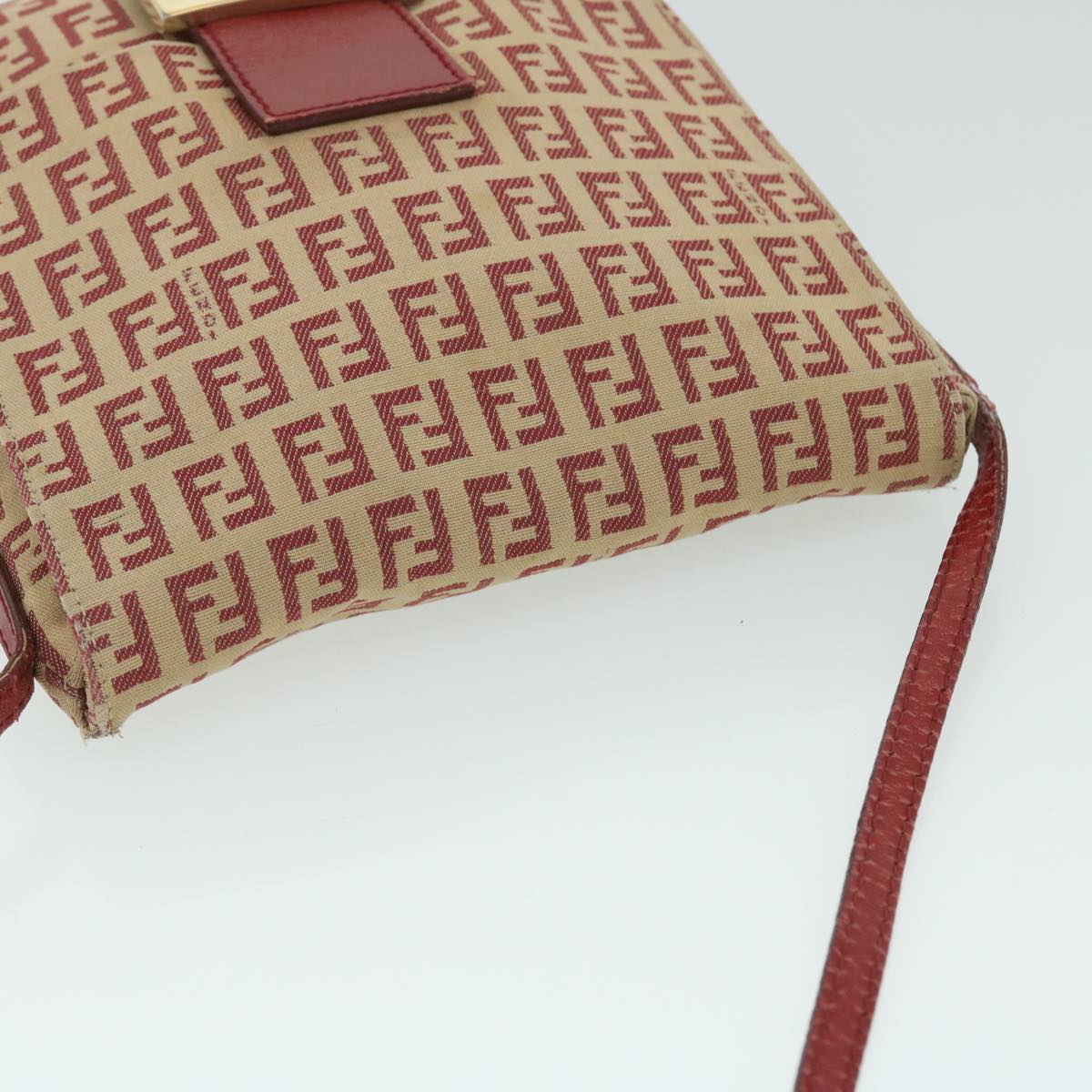 FENDI Zucchino Canvas Mamma Baguette Shoulder Bag Beige Red 52738
