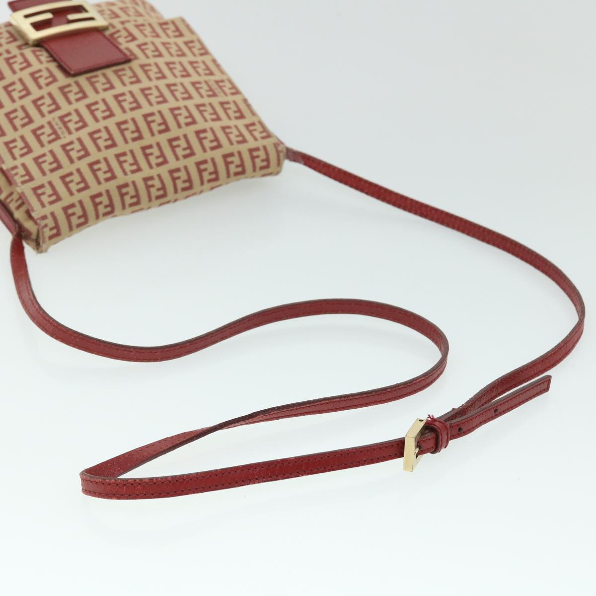 FENDI Zucchino Canvas Mamma Baguette Shoulder Bag Beige Red 52738