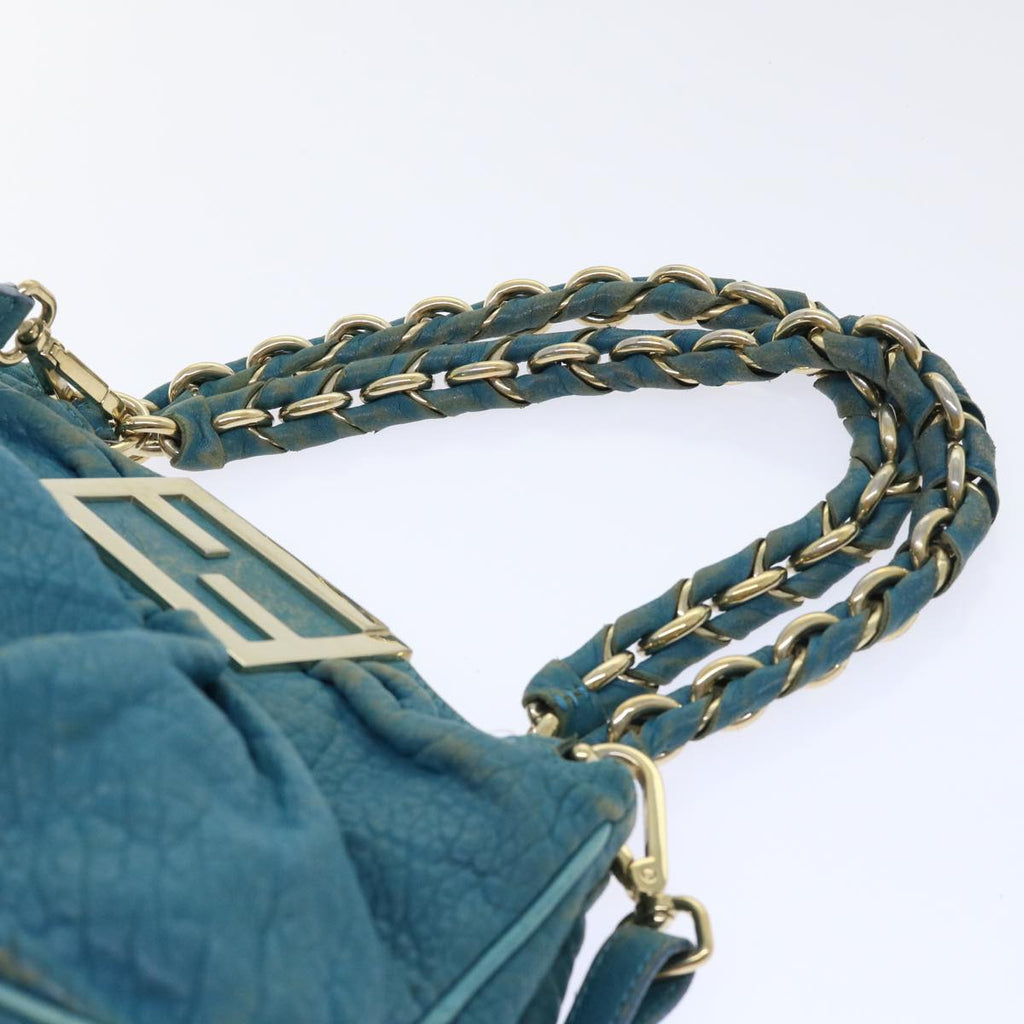 FENDI Chain Shoulder Bag Leather 2way Turquoise Blue 52739