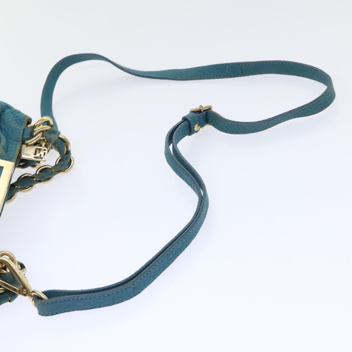 FENDI Chain Shoulder Bag Leather 2way Turquoise Blue 52739