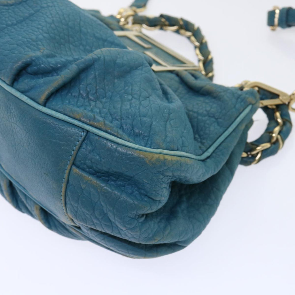 FENDI Chain Shoulder Bag Leather 2way Turquoise Blue 52739