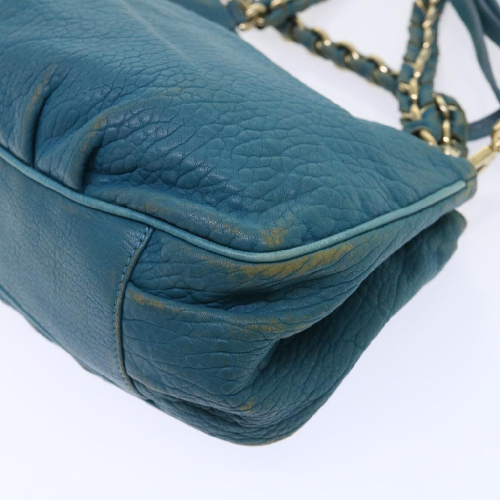FENDI Chain Shoulder Bag Leather 2way Turquoise Blue 52739