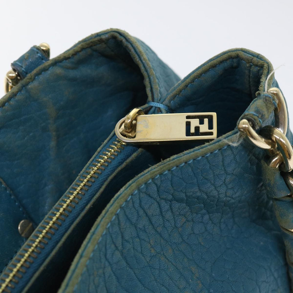 FENDI Chain Shoulder Bag Leather 2way Turquoise Blue 52739