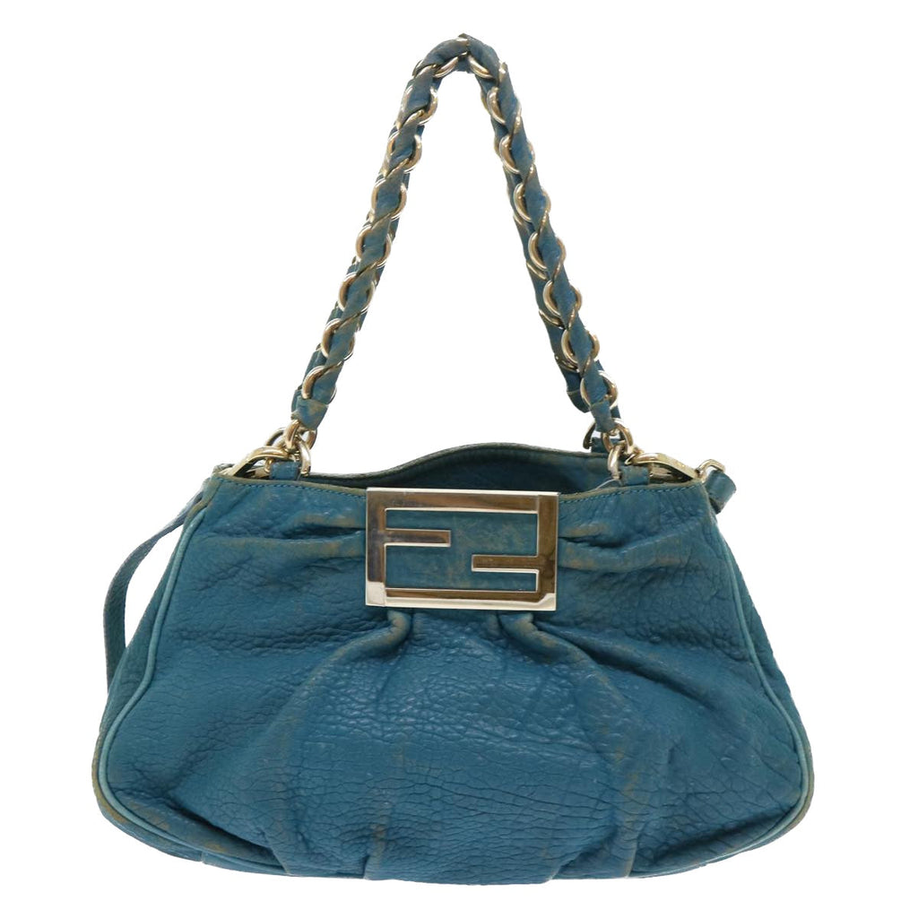 FENDI Chain Shoulder Bag Leather 2way Turquoise Blue 52739