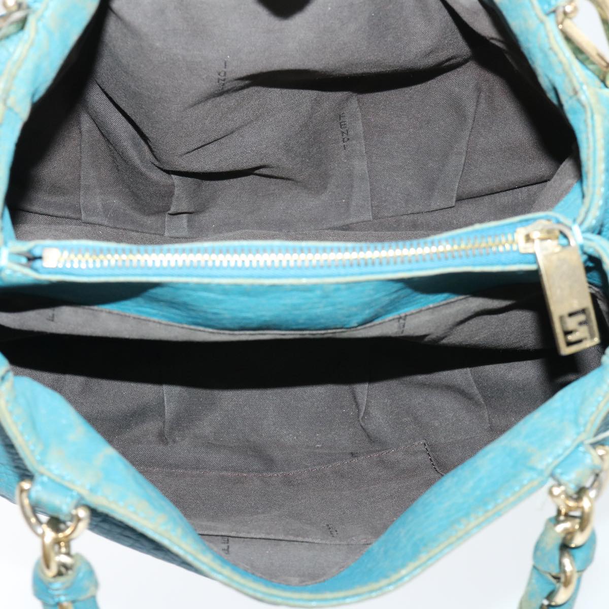 FENDI Chain Shoulder Bag Leather 2way Turquoise Blue 52739