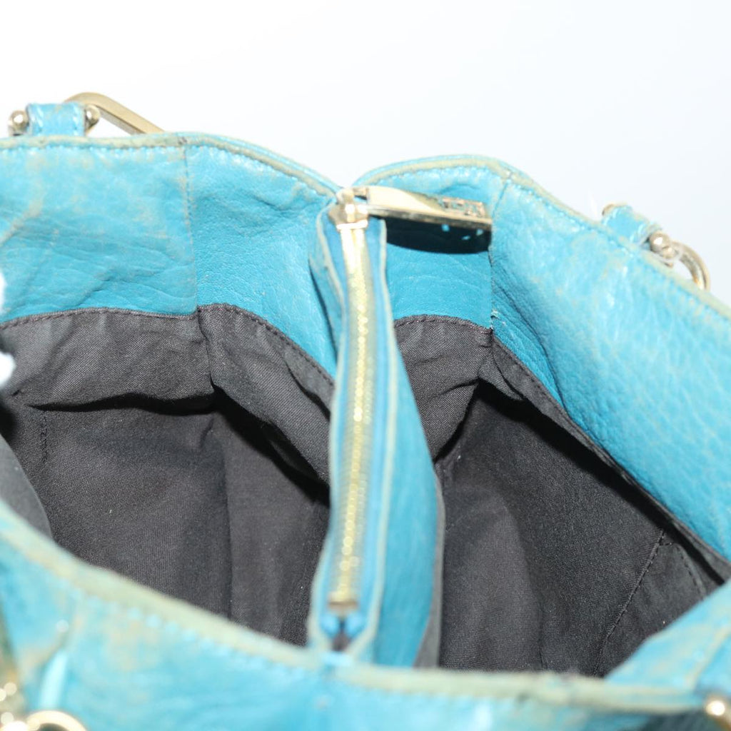 FENDI Chain Shoulder Bag Leather 2way Turquoise Blue 52739