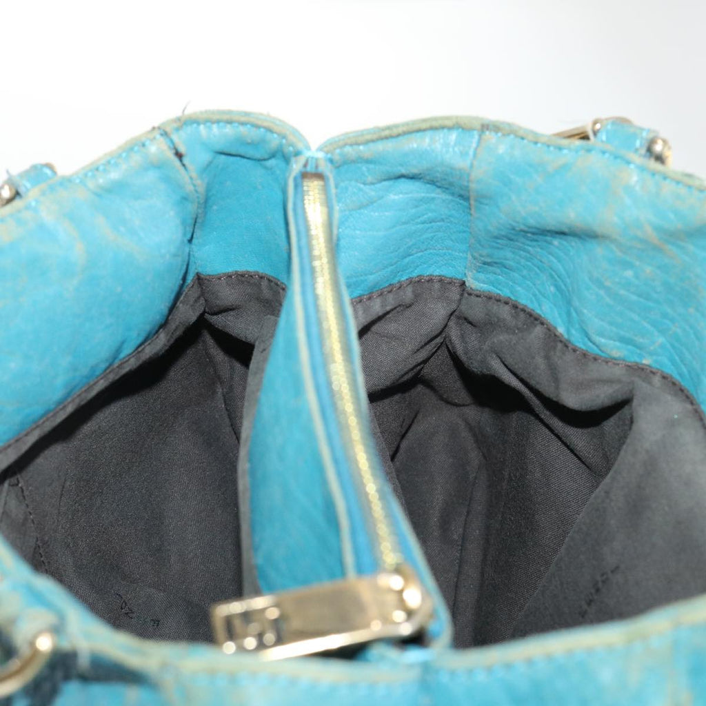 FENDI Chain Shoulder Bag Leather 2way Turquoise Blue 52739