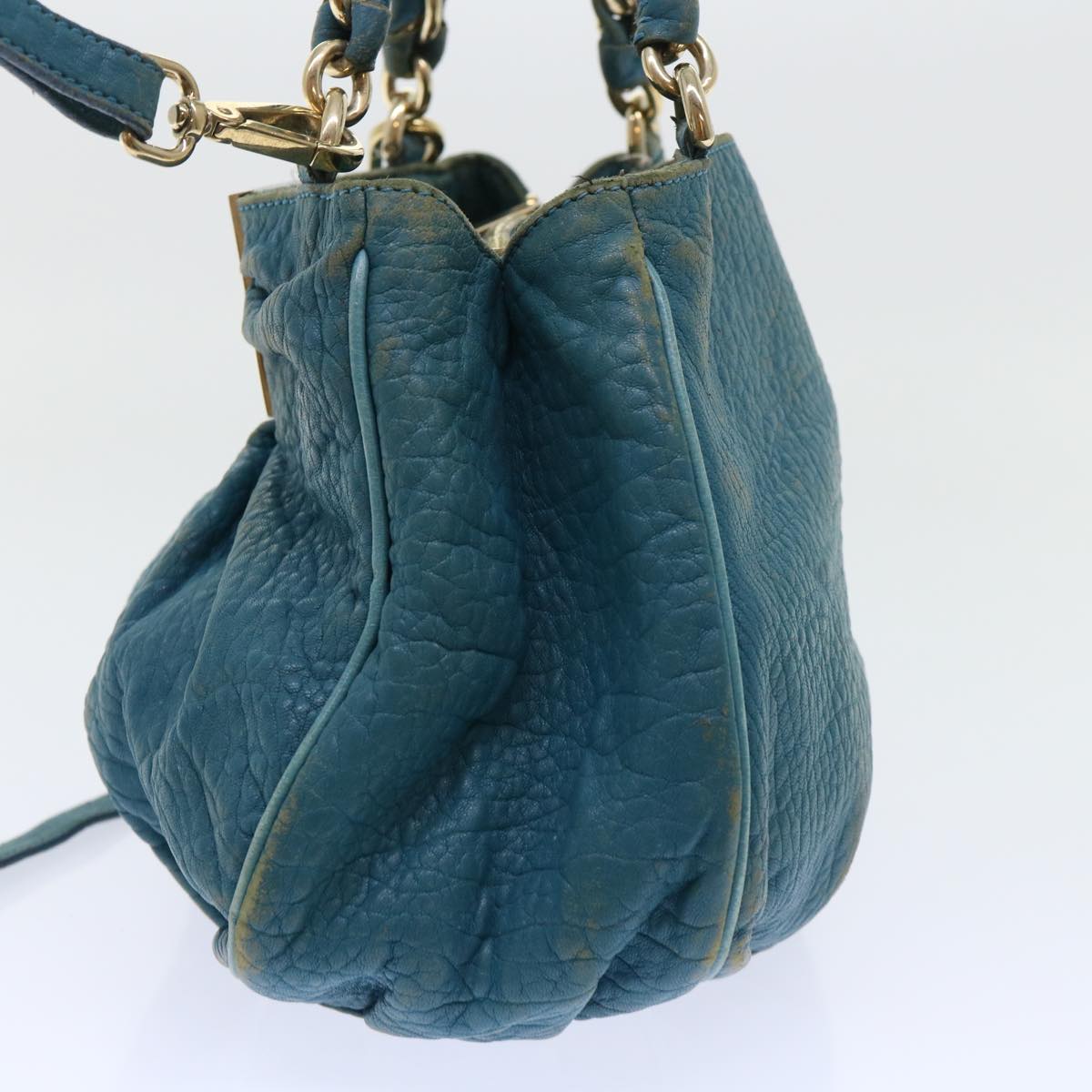FENDI Chain Shoulder Bag Leather 2way Turquoise Blue 52739