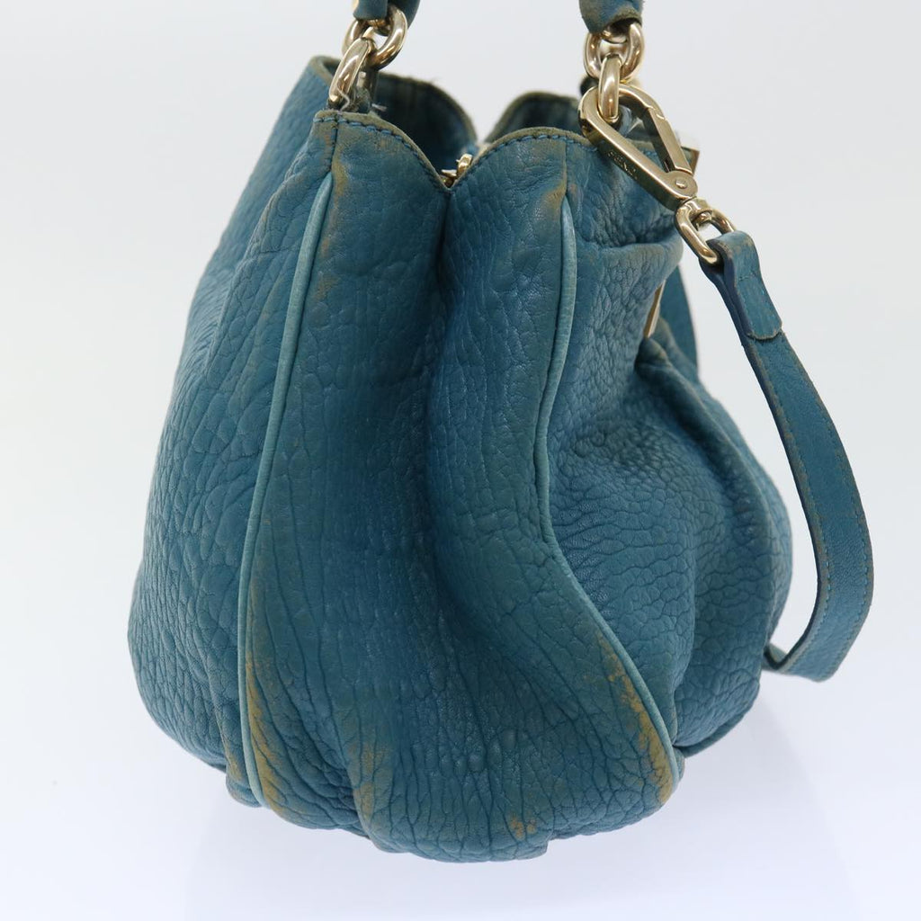 FENDI Chain Shoulder Bag Leather 2way Turquoise Blue 52739