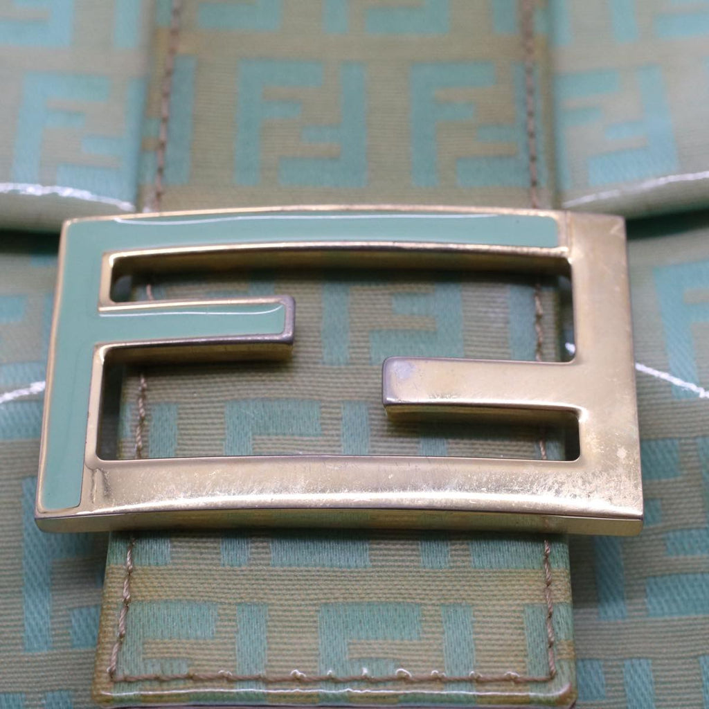 FENDI Mamma Baguette Shoulder Bag Coated Canvas Light Blue 52741