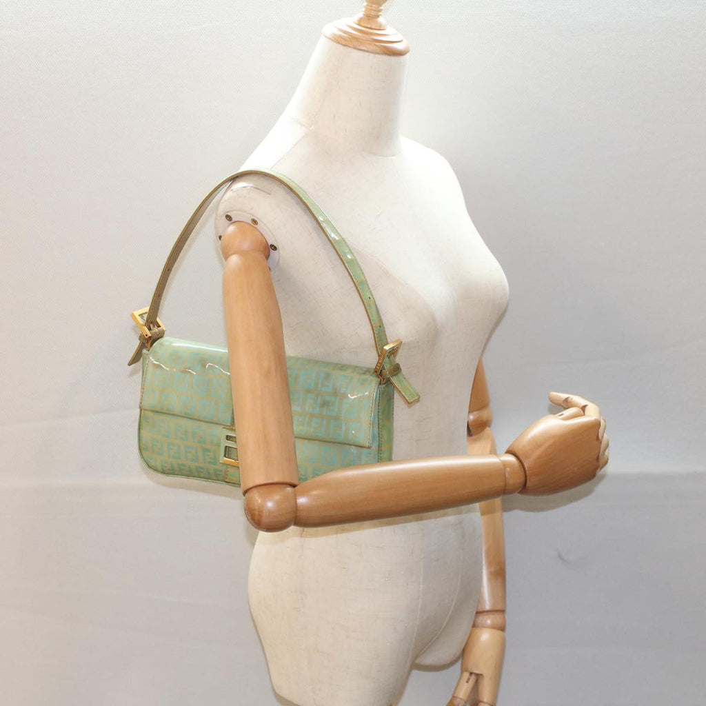 FENDI Mamma Baguette Shoulder Bag Coated Canvas Light Blue 52741