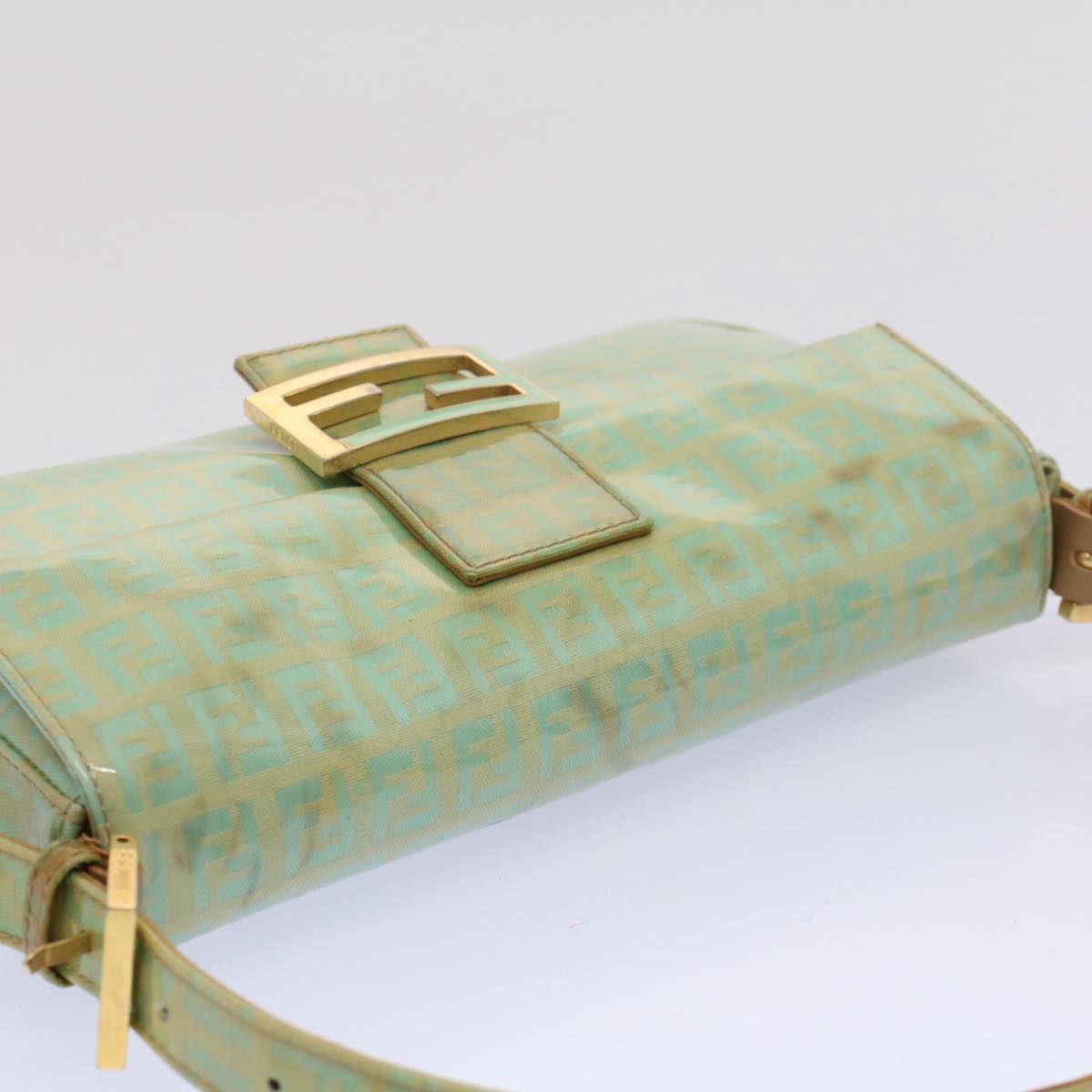 FENDI Mamma Baguette Shoulder Bag Coated Canvas Light Blue 52741