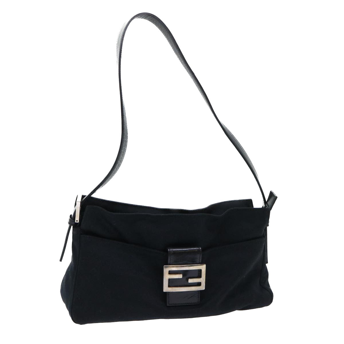 FENDI Mamma Baguette Shoulder Bag Coated Canvas Black 52742