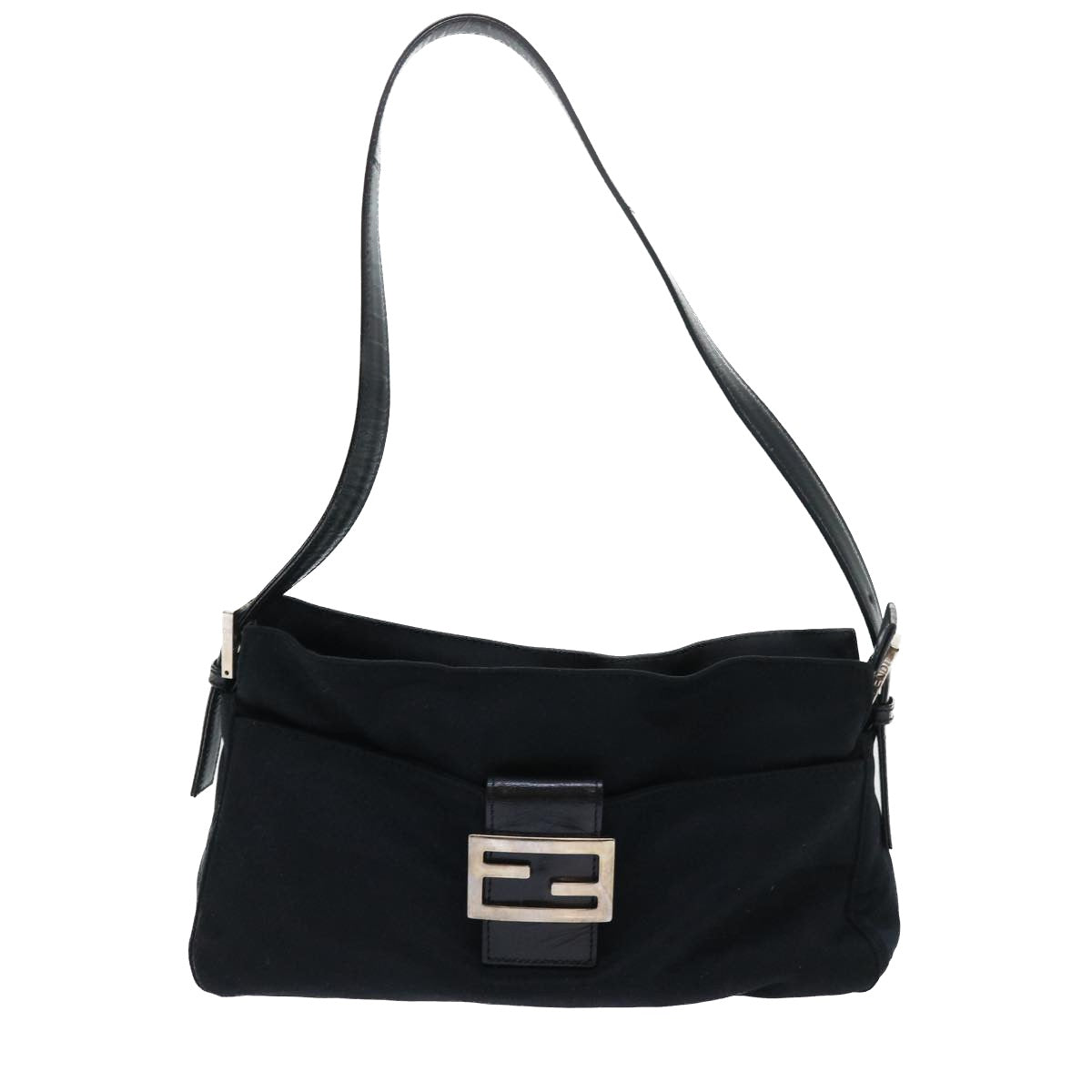 FENDI Mamma Baguette Shoulder Bag Coated Canvas Black 52742
