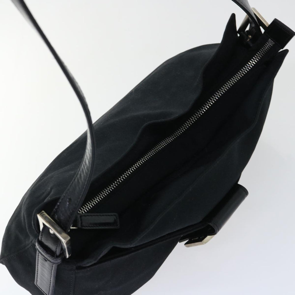 FENDI Mamma Baguette Shoulder Bag Coated Canvas Black 52742