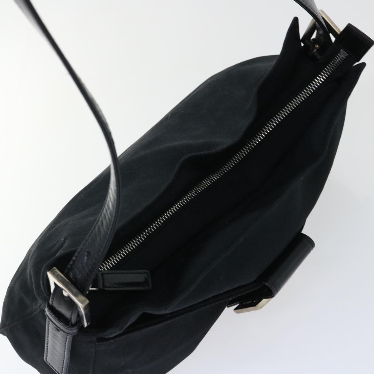 FENDI Mamma Baguette Shoulder Bag Coated Canvas Black 52742