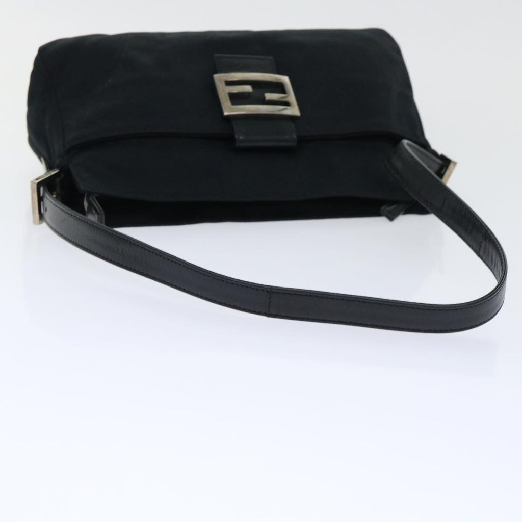 FENDI Mamma Baguette Shoulder Bag Coated Canvas Black 52742