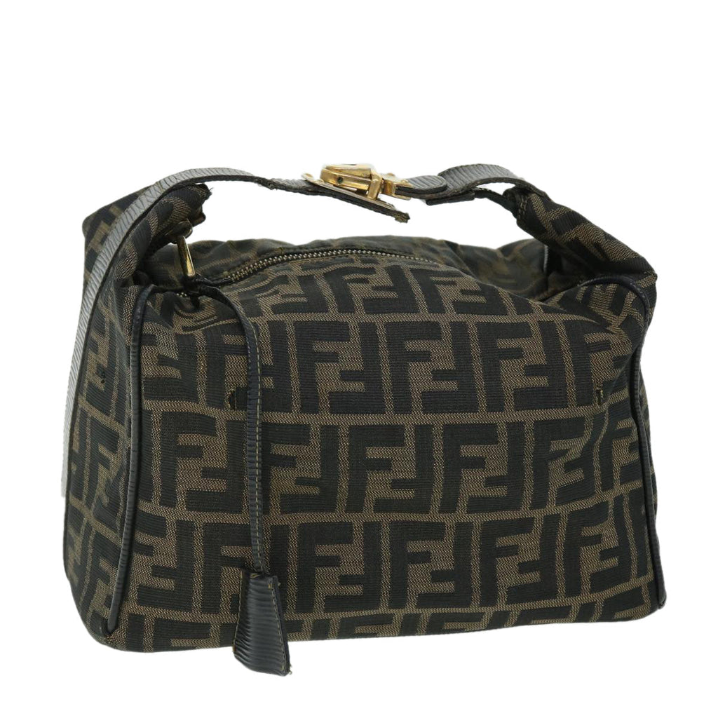 FENDI Zucca Canvas Vanity pouch Hand Bag Brown Black 52743