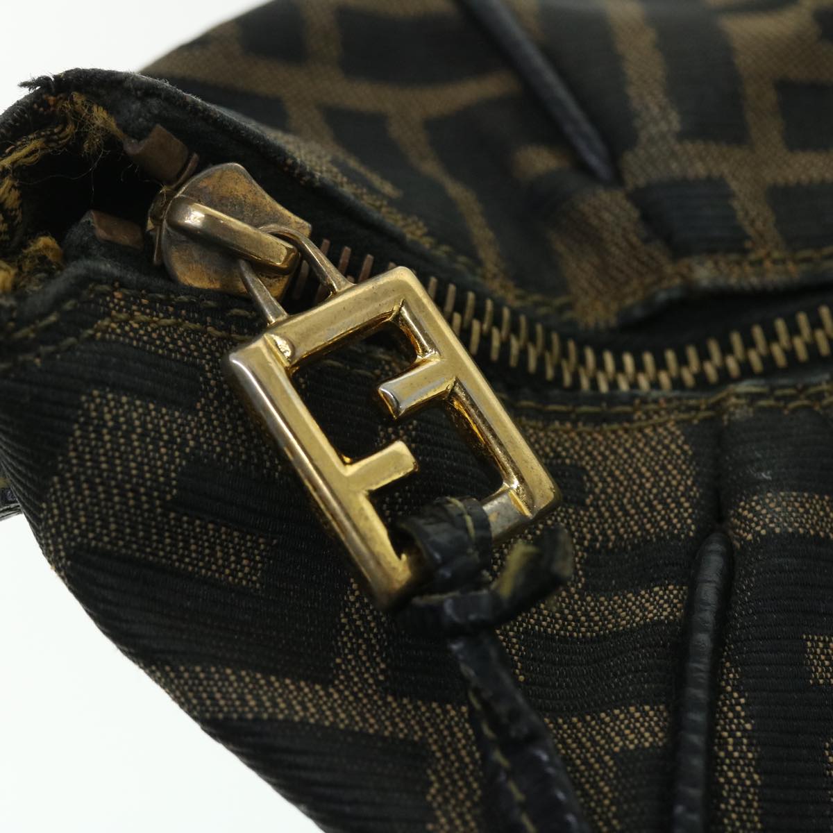 FENDI Zucca Canvas Vanity pouch Hand Bag Brown Black 52743