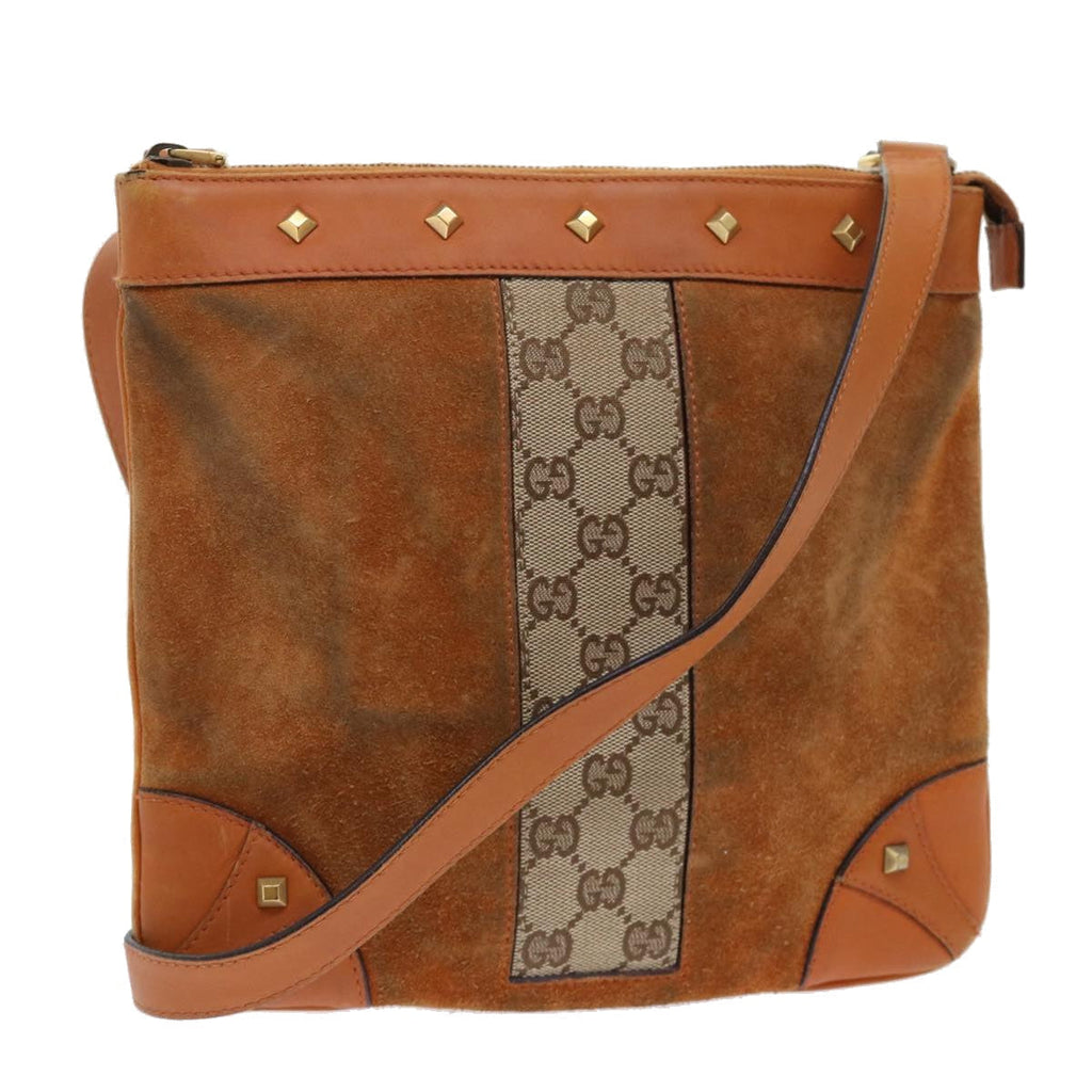 GUCCI GG Canvas Shoulder Bag Leather Beige Orange 120893 52751