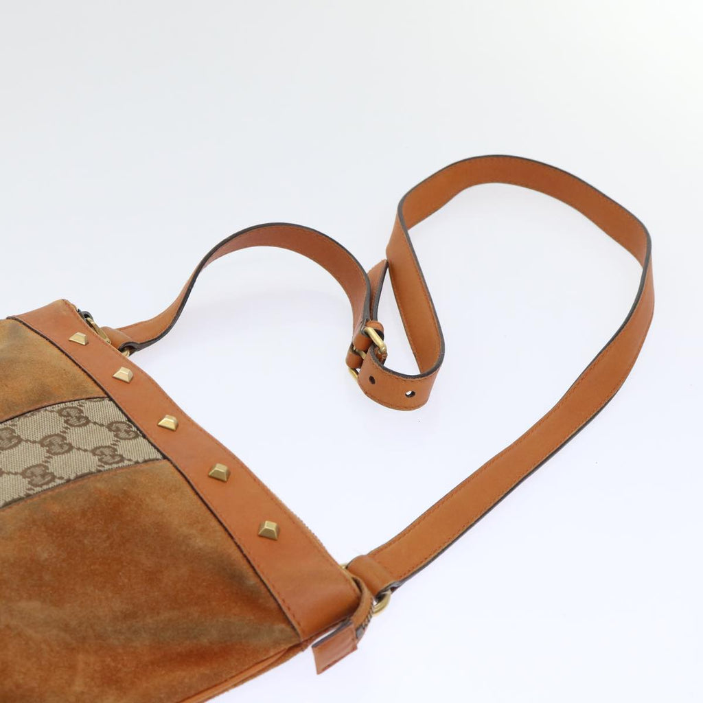GUCCI GG Canvas Shoulder Bag Leather Beige Orange 120893 52751