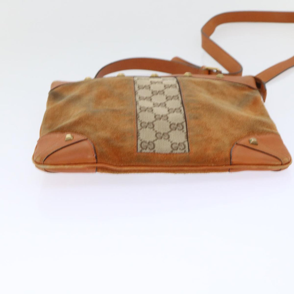 GUCCI GG Canvas Shoulder Bag Leather Beige Orange 120893 52751