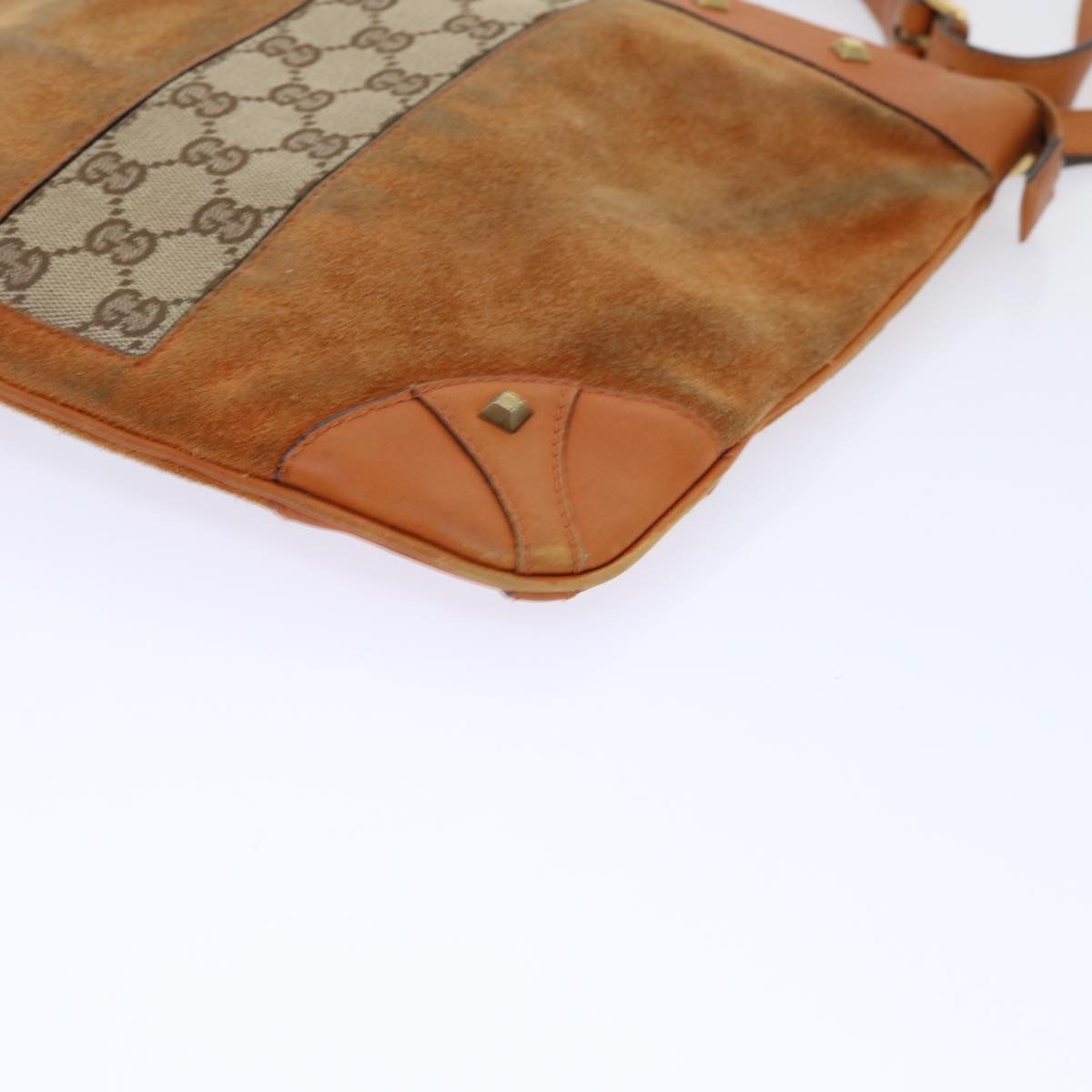 GUCCI GG Canvas Shoulder Bag Leather Beige Orange 120893 52751