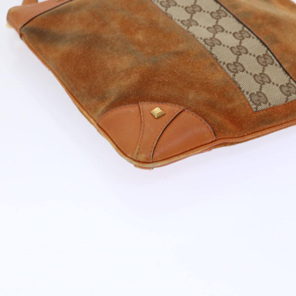 GUCCI GG Canvas Shoulder Bag Leather Beige Orange 120893 52751