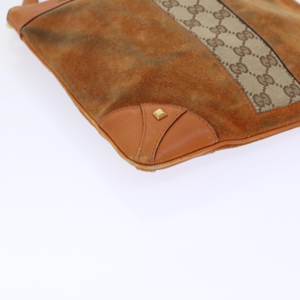 GUCCI GG Canvas Shoulder Bag Leather Beige Orange 120893 52751