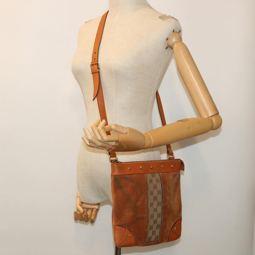 GUCCI GG Canvas Shoulder Bag Leather Beige Orange 120893 52751