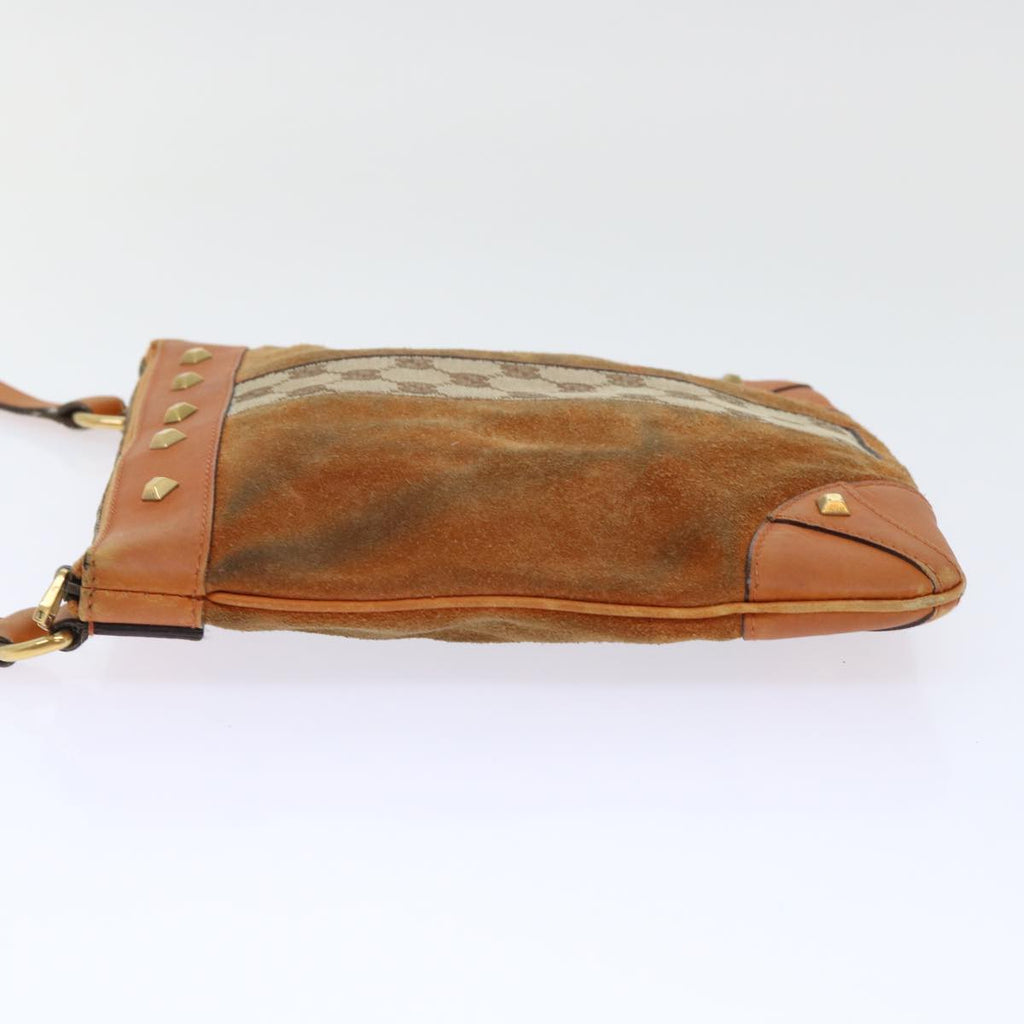 GUCCI GG Canvas Shoulder Bag Leather Beige Orange 120893 52751