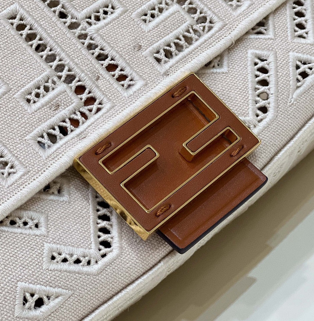 FI Baguette White with Embroidery MeGLAMIum Bag For Woman 28cm/11in