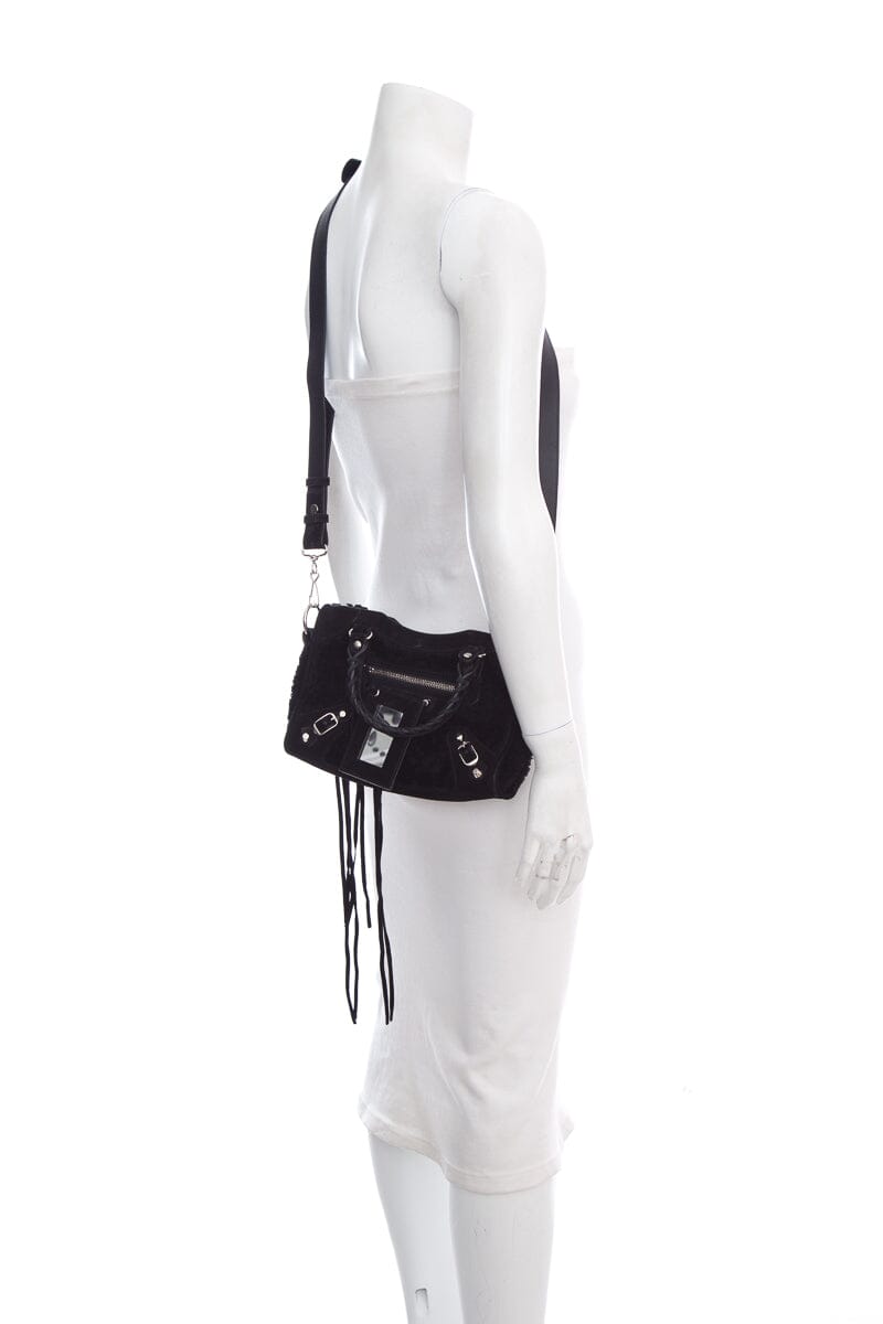Balenciaga Black Shearling Suede Mini Handbag