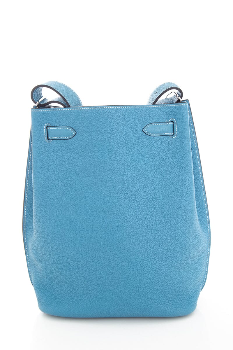 HermÃƒÆ’Ã‚Â¨s Blue Jean "So Kelly" Handbag with Palladium Hardware and Clemence Leather