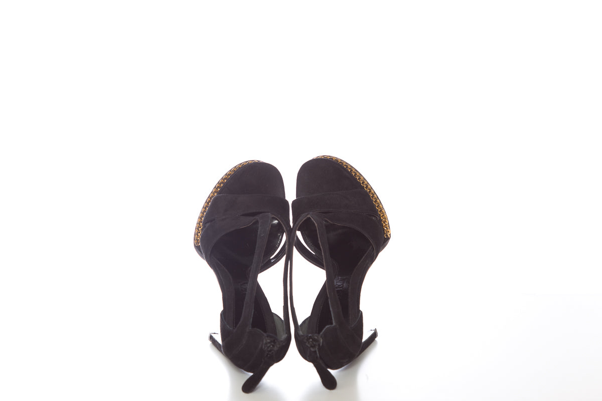 Alexander McQueen Gold Chain Black Platform Heels SZ 36.5