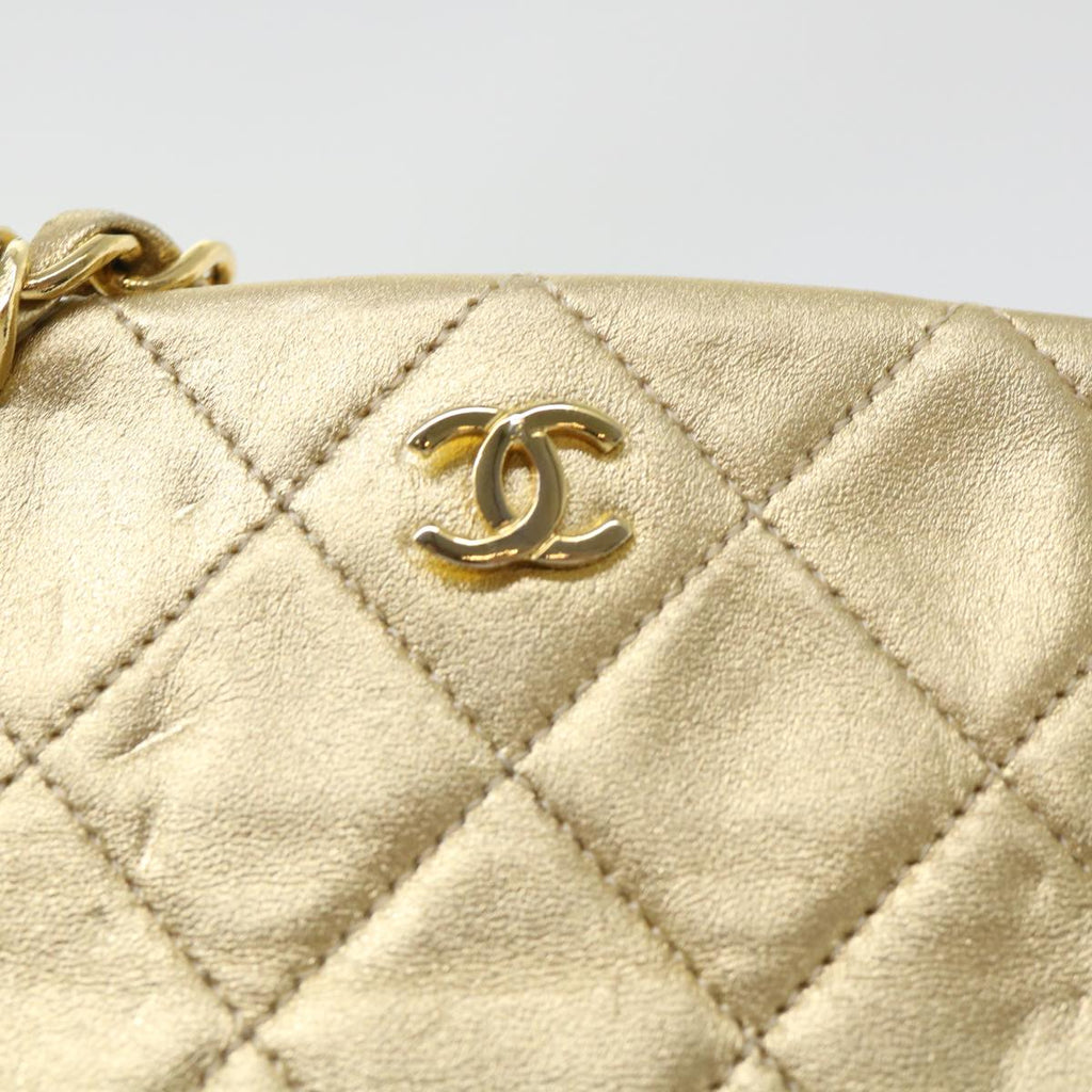 CHANEL Matelasse Chain Shoulder Bag Leather Gold CC 53015A