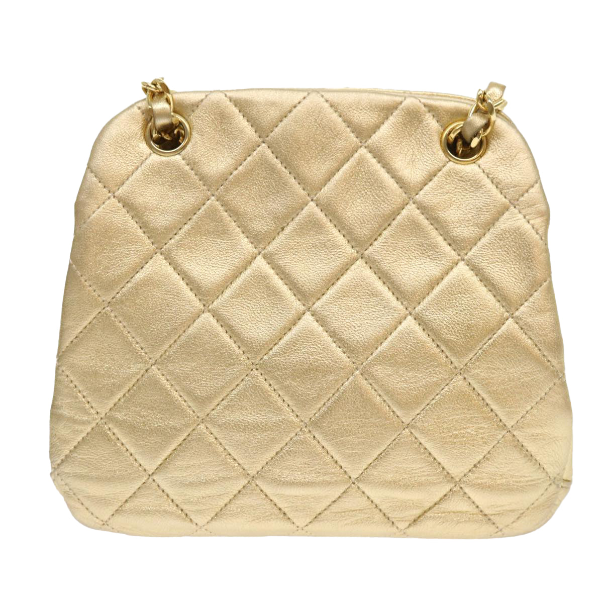 CHANEL Matelasse Chain Shoulder Bag Leather Gold CC 53015A