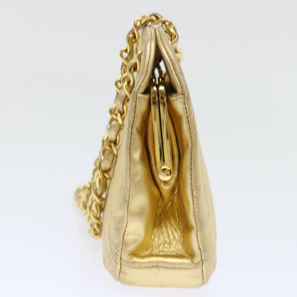 CHANEL Matelasse Chain Shoulder Bag Leather Gold CC 53015A