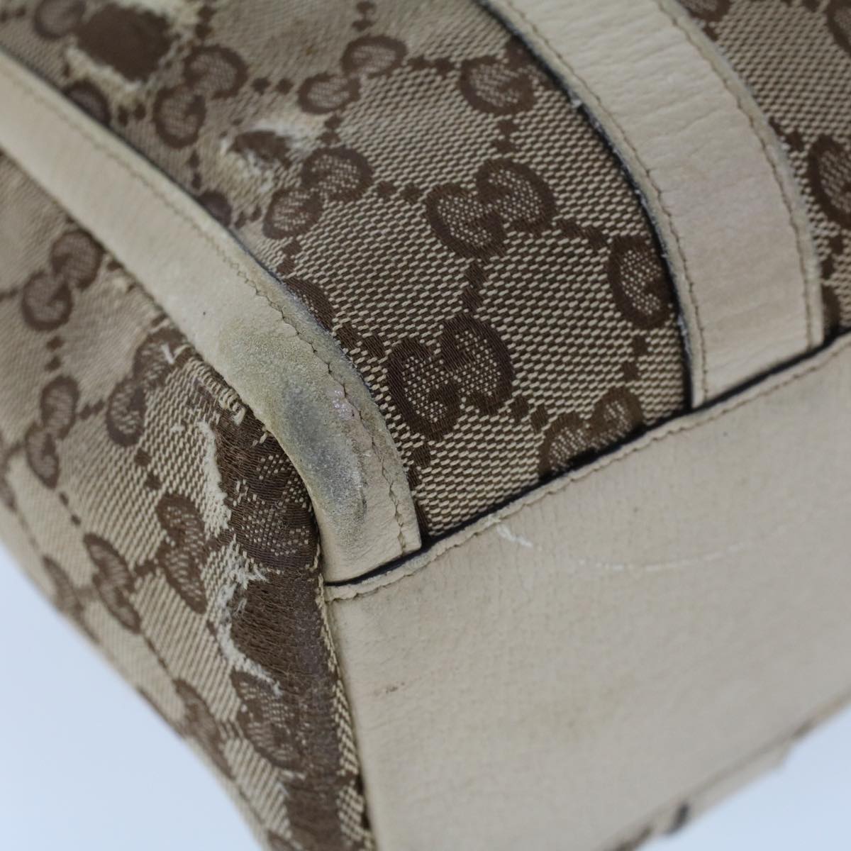 GUCCI GG Canvas Hand Bag Beige White 53132