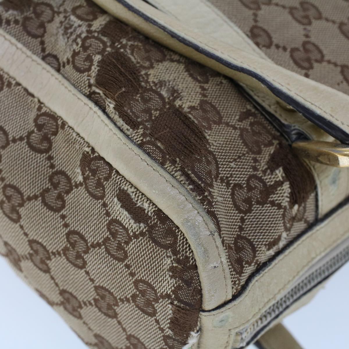 GUCCI GG Canvas Hand Bag Beige White 53132