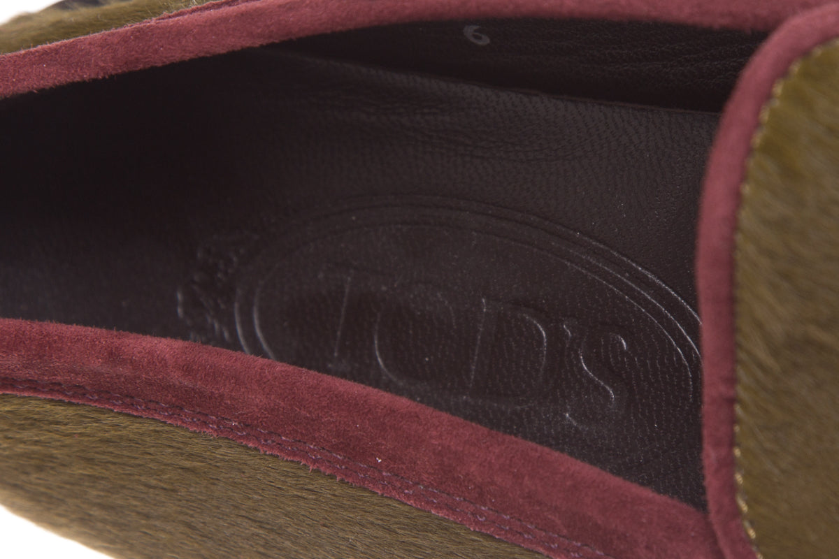 Tod's Olive Pony Hair Loafers SZ 6