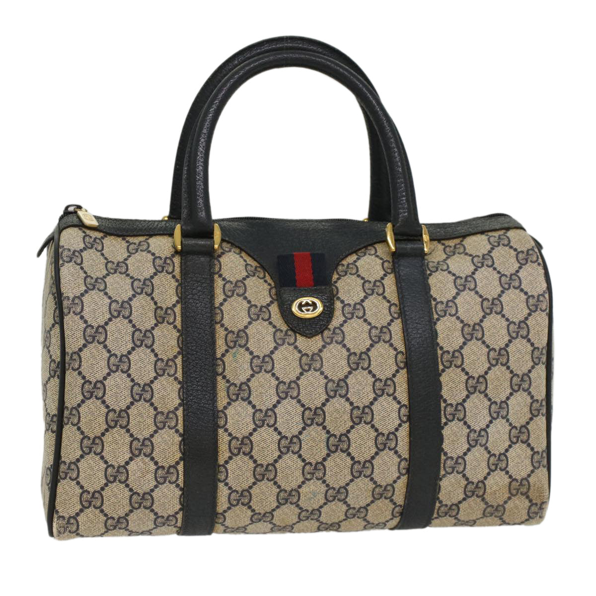 GUCCI GG Canvas Sherry Line Hand Bag PVC Leather Navy Red 53254