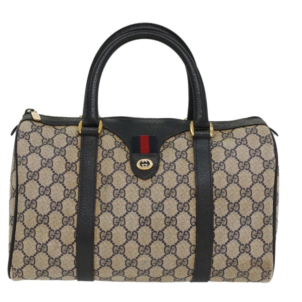 GUCCI GG Canvas Sherry Line Hand Bag PVC Leather Navy Red 53254