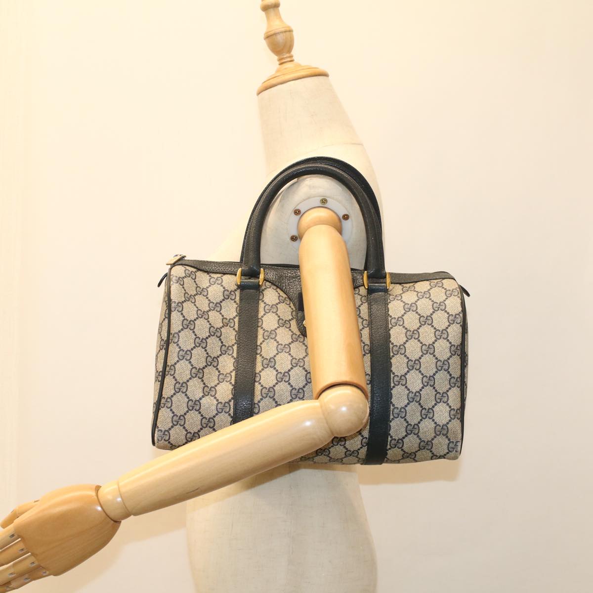 GUCCI GG Canvas Sherry Line Hand Bag PVC Leather Navy Red 53254