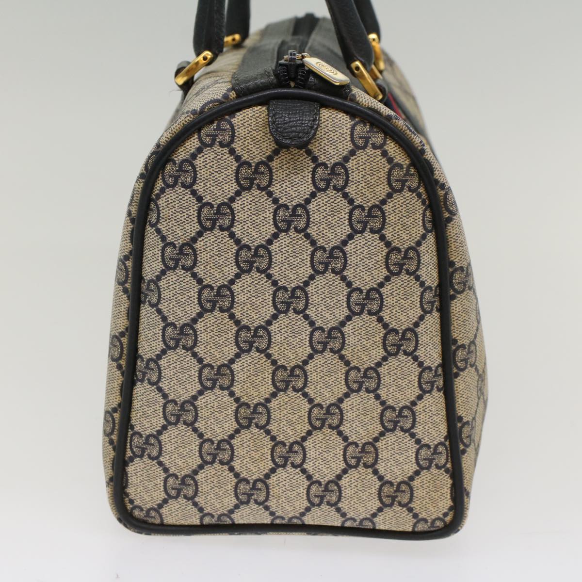 GUCCI GG Canvas Sherry Line Hand Bag PVC Leather Navy Red 53254