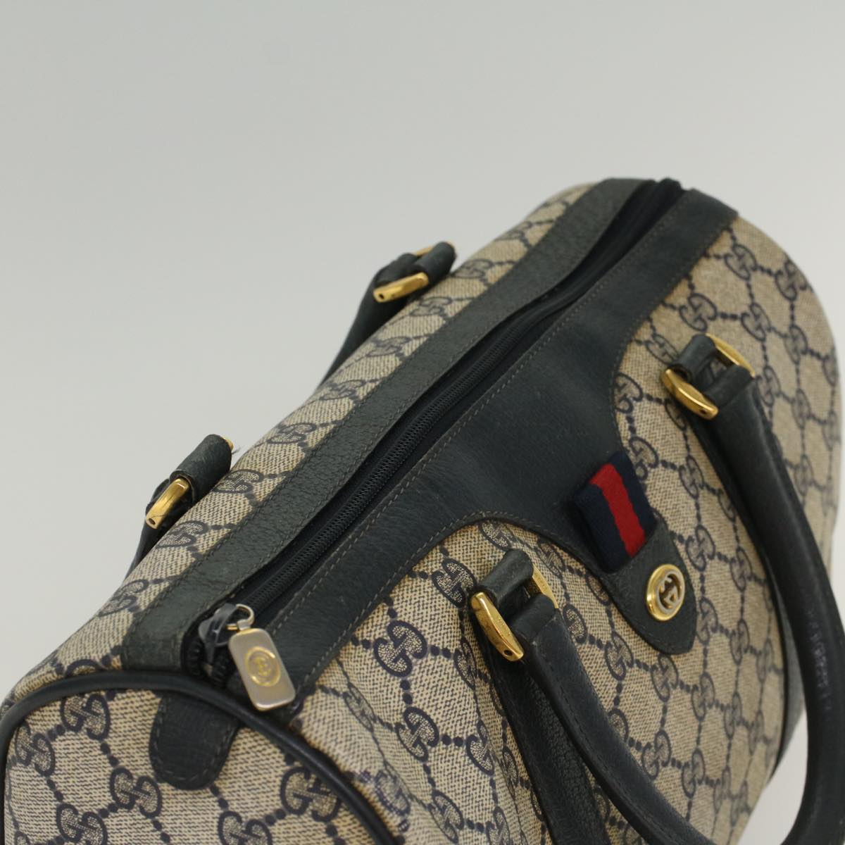 GUCCI GG Canvas Sherry Line Hand Bag PVC Leather Navy Red 53254